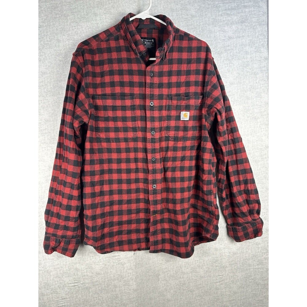 Carhartt Rugged Flex Relaxed Fit Red Buffalo Plaid Button Up Shirt Men's Medium